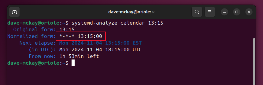 Using the systemd-analyze command to normalize a time into a standard format.