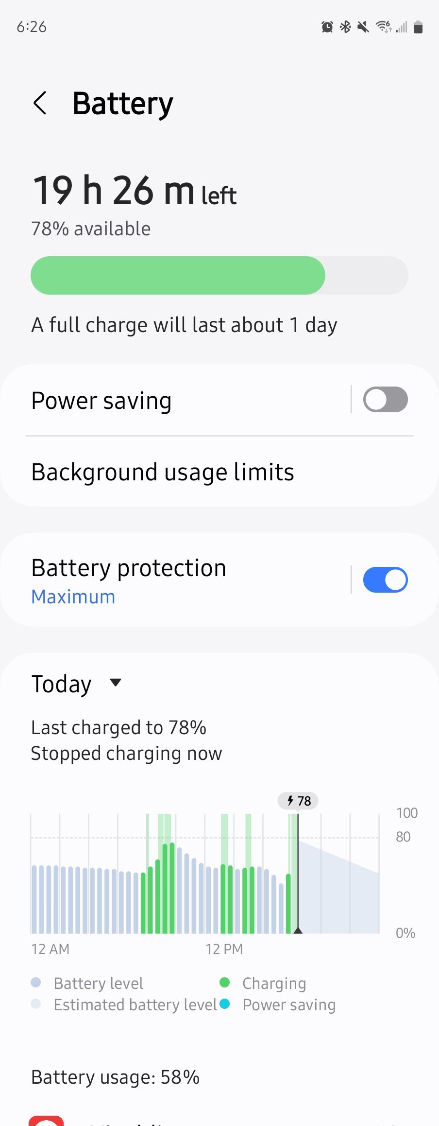 Battery settings and information on a Galaxy Z Fold 5