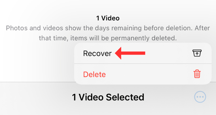 Option to recover deleted photos or videos from the Recently deleted section.