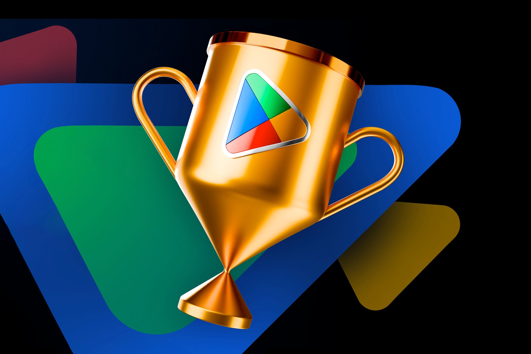 The Google Play Store logo on a trophy.