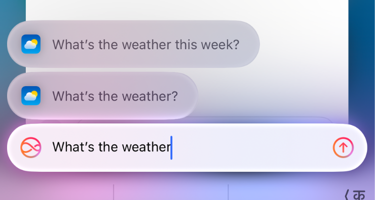 Screenshot of the Type to Siri interface with a command in the text box and the suggested results above it.