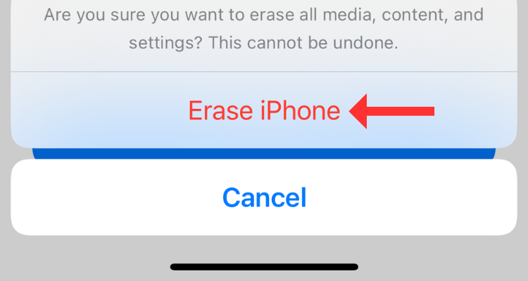 Screenshot of the Erase iPhone button.