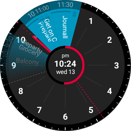 Sectograph dial watch face.