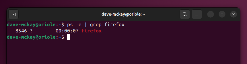 Piping the output from ps through grep to search for the firefox process.