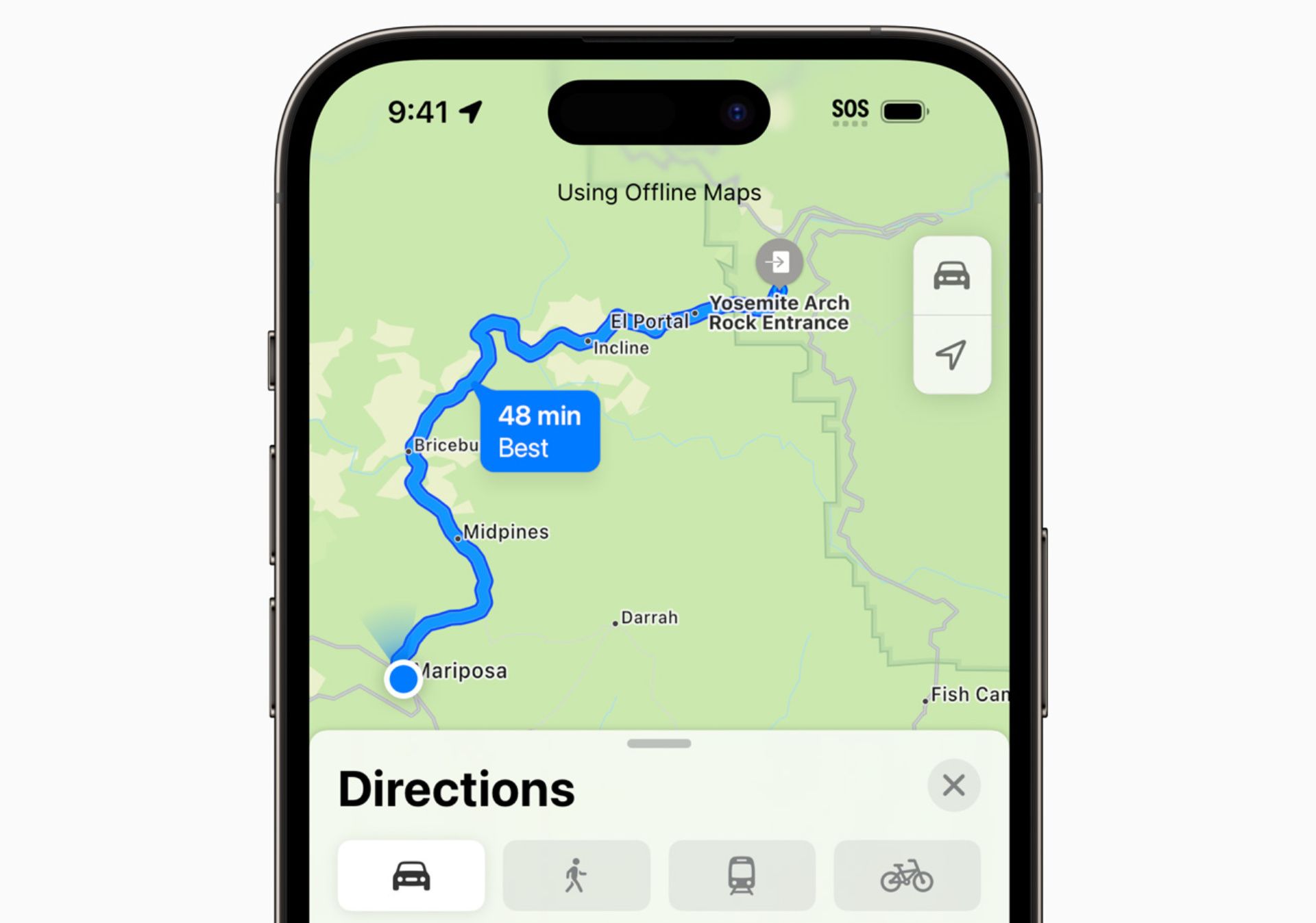 Apple Maps on an iPhone using offline directions