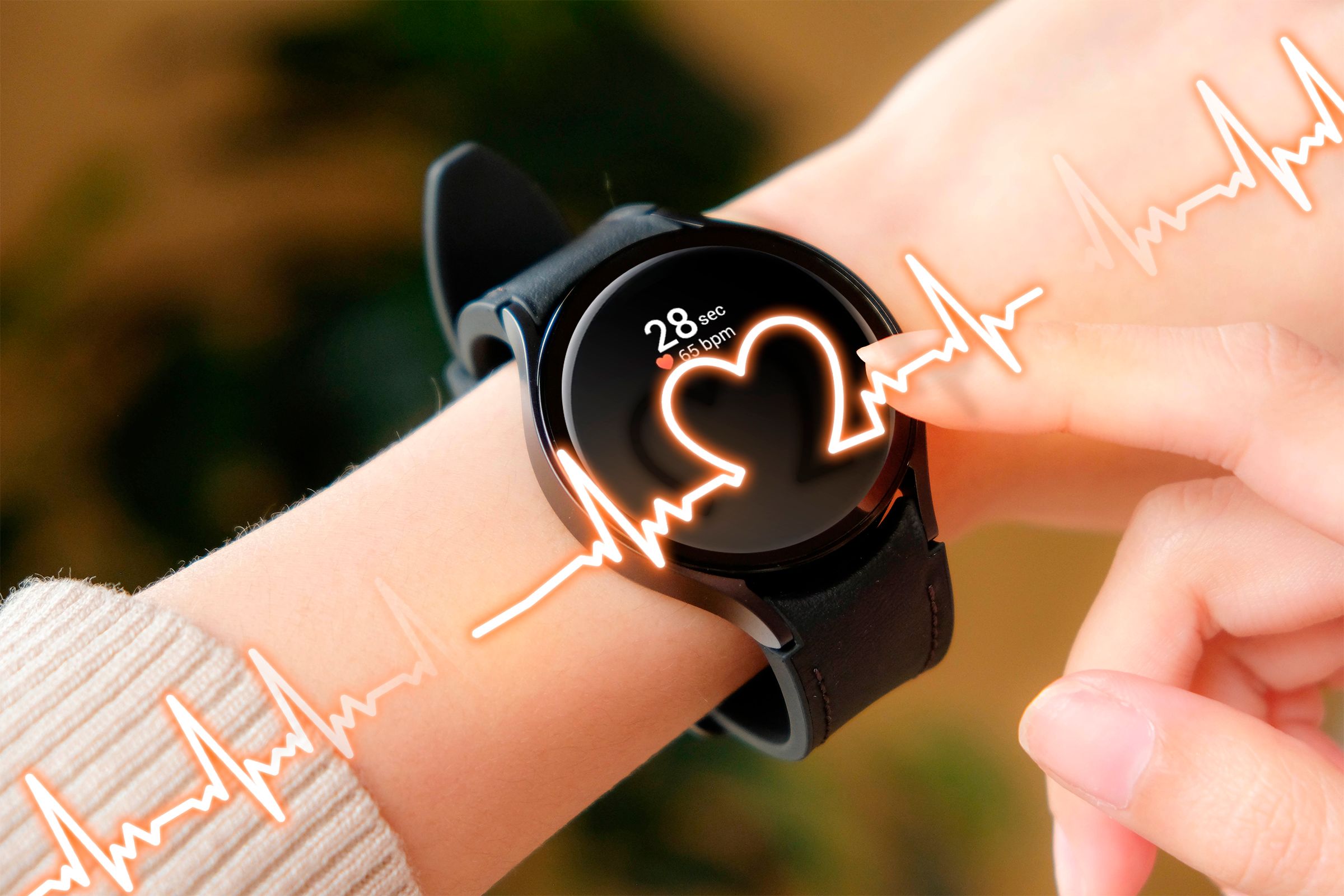 A person using a Galaxy Watch monitoring their heart rate.