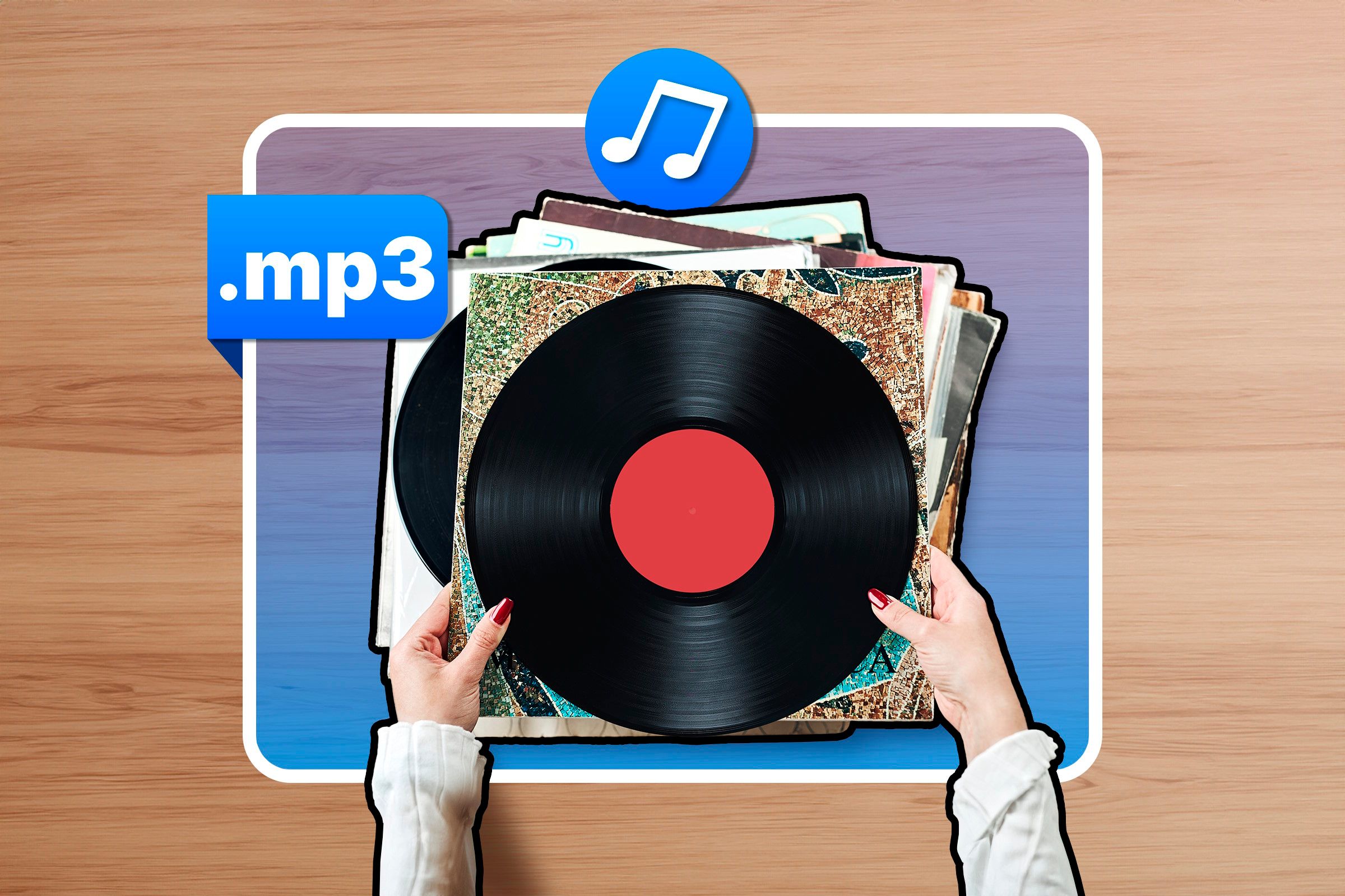 A woman's hands holding vinyl records