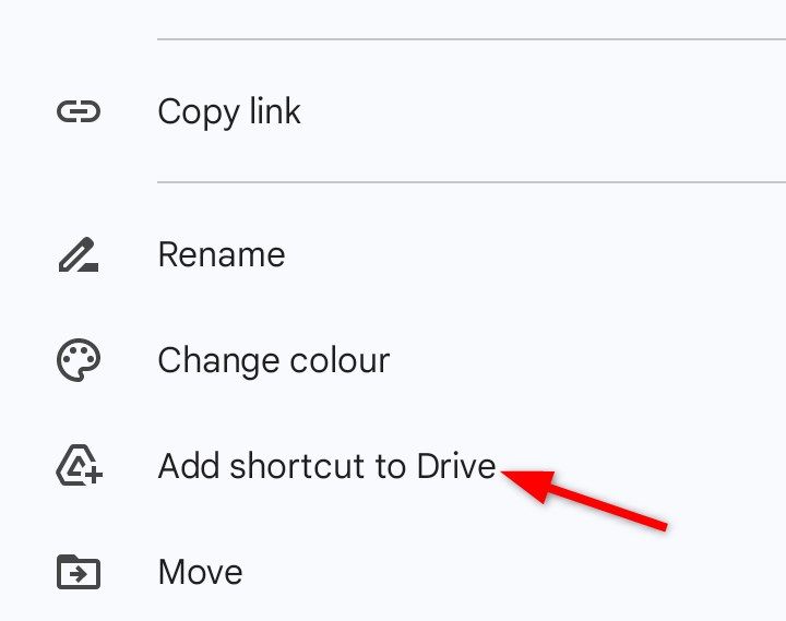 Adding shortcut to specified location within the Android Drive app.