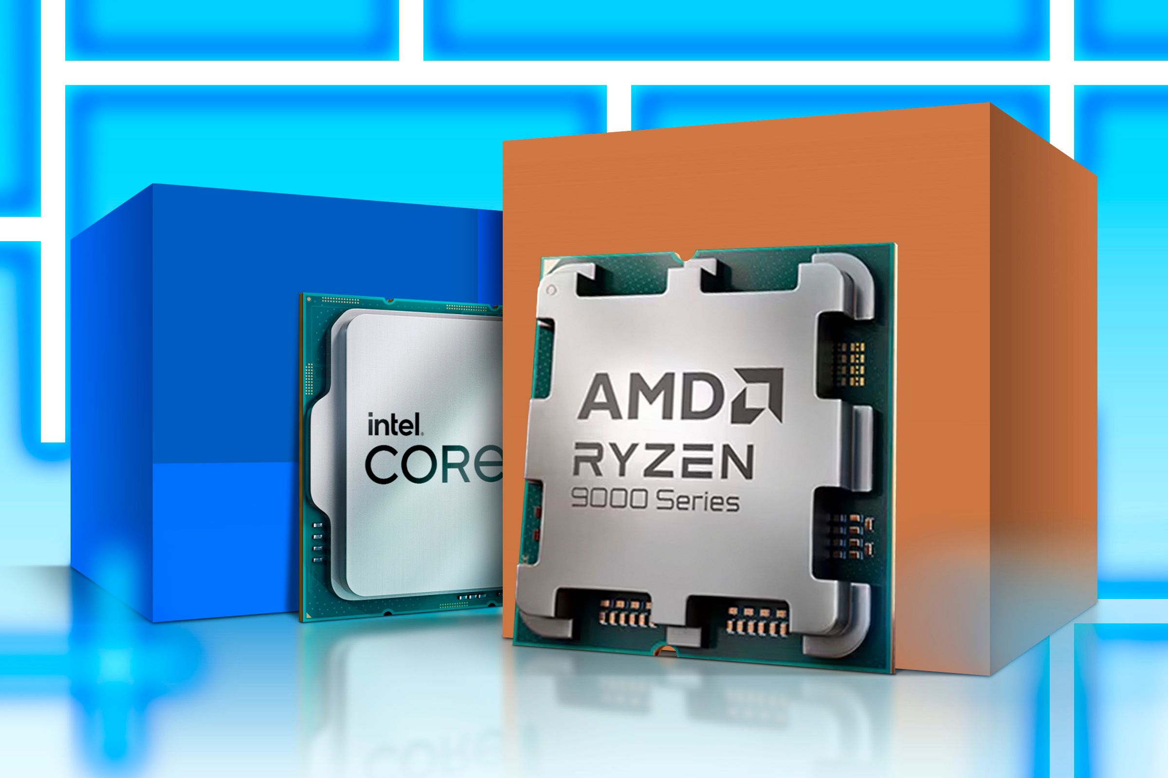 An Intel CPU with an AMD CPU in front of it.