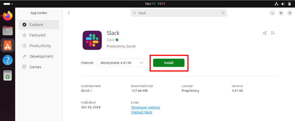 A picture of of the Slack program in the Ubuntu app center