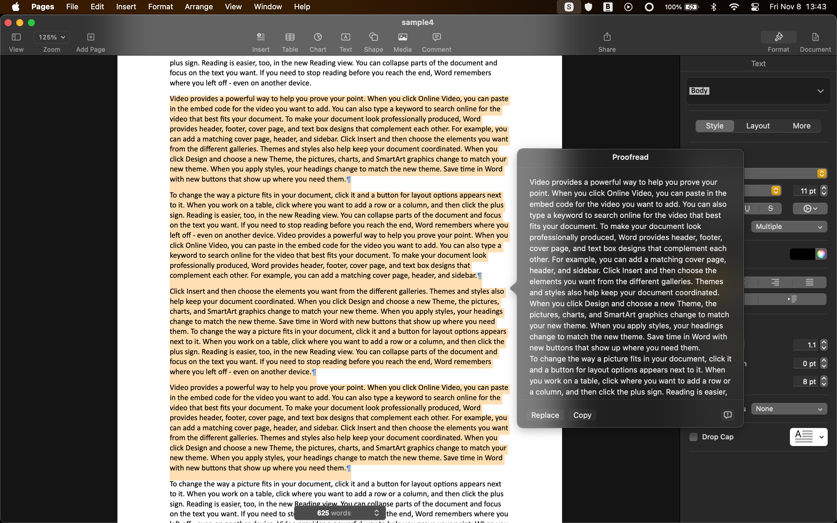 Apple Intelligence working in Pages.