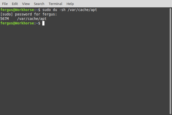 Picture of the terminal output after querying app cache size.