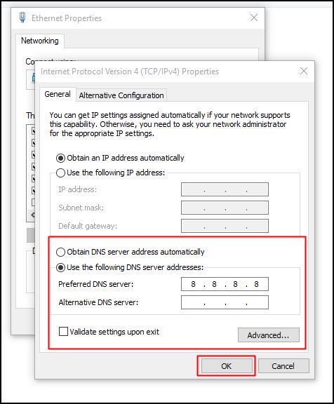 Use the following DNS Server addresses