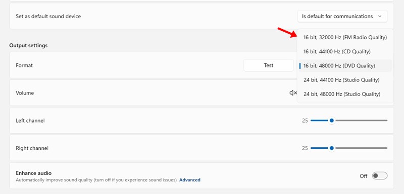 select a lower or higher HZ audio format