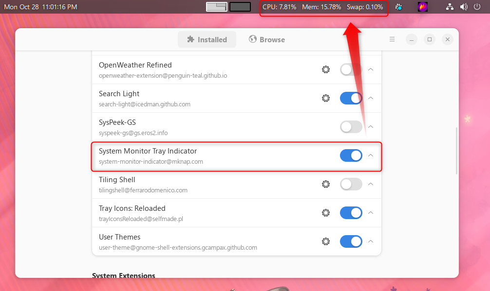 Chaning Linux Ubuntu System panel using extensions.