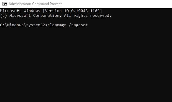 cleanmgr /sageset