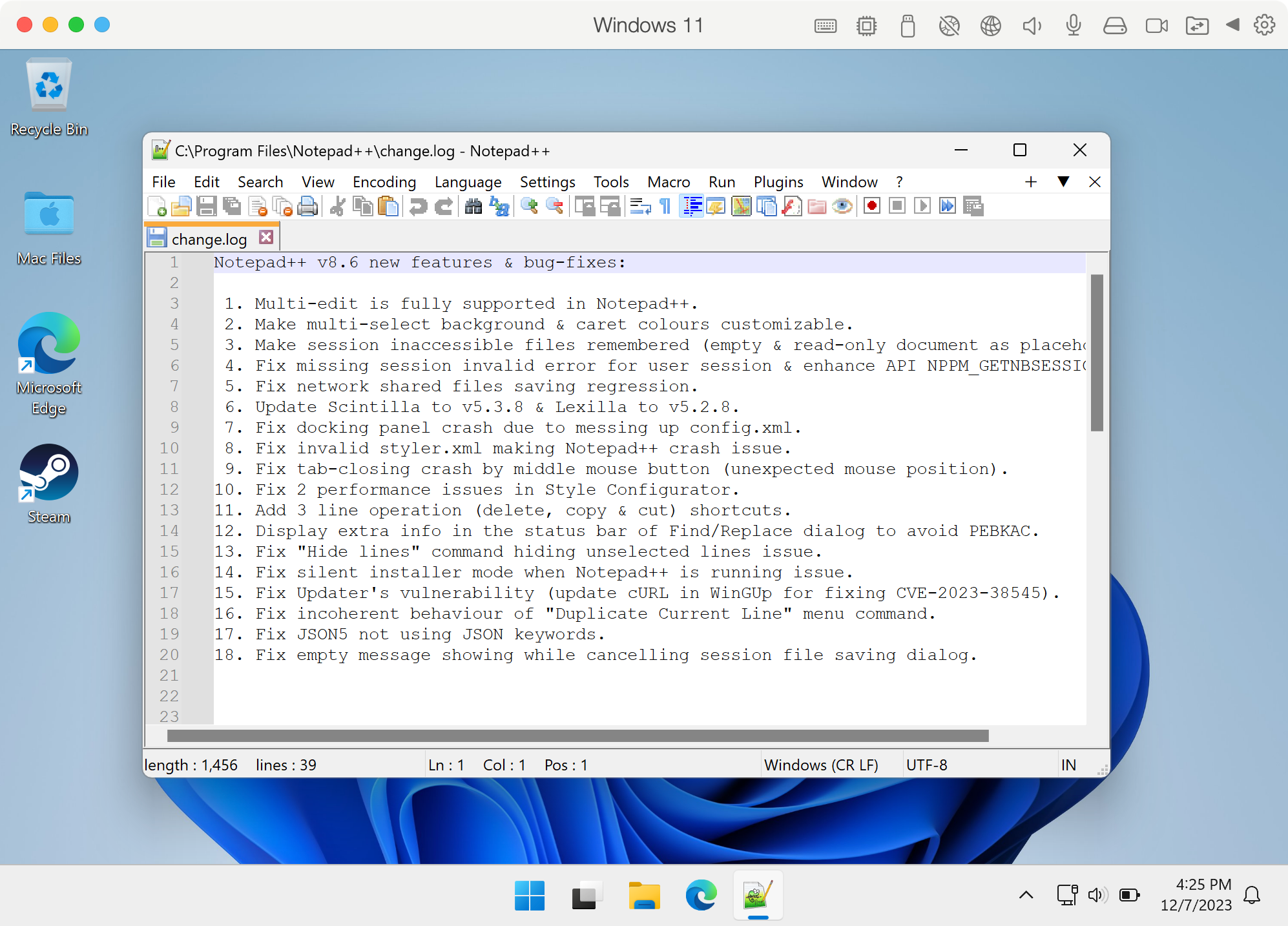 Notepad++ inside Parallels Desktop