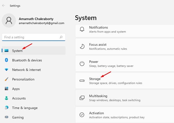 Settings > System > Storage.