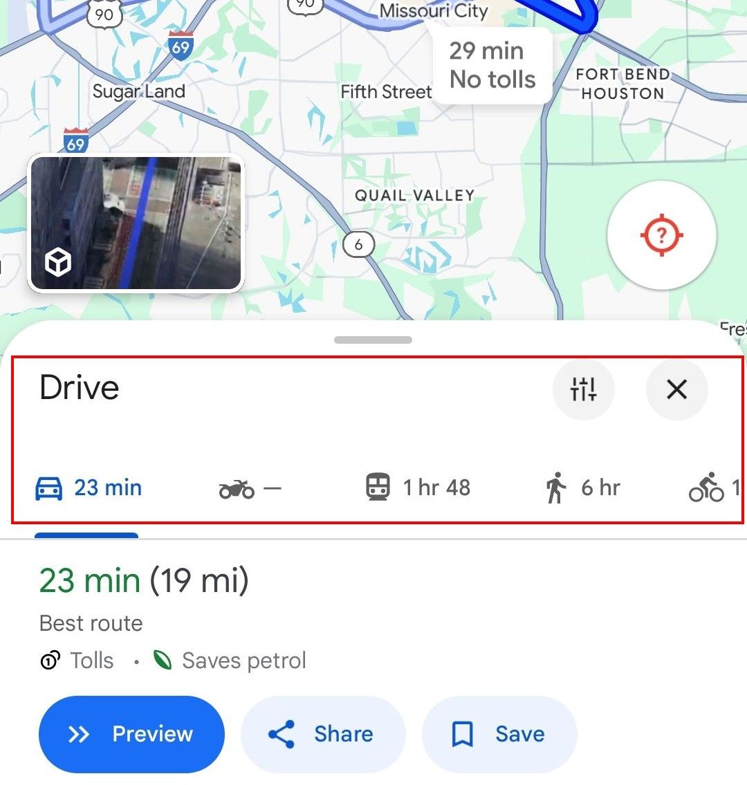 Direction options google maps