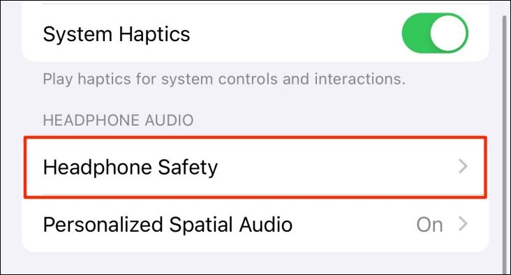 Headphone Safety option in iPhone Sound settings.