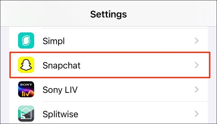 Snapchat in iPhone App settings list.