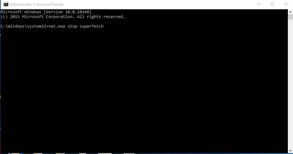 net.exe stop superfetch
