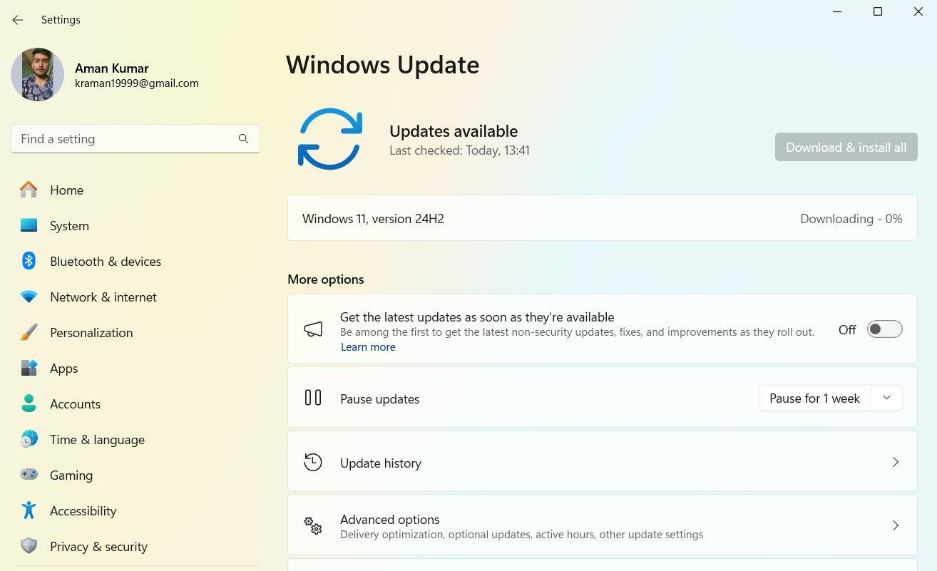 Downloading 24H2 update on Windows 11.