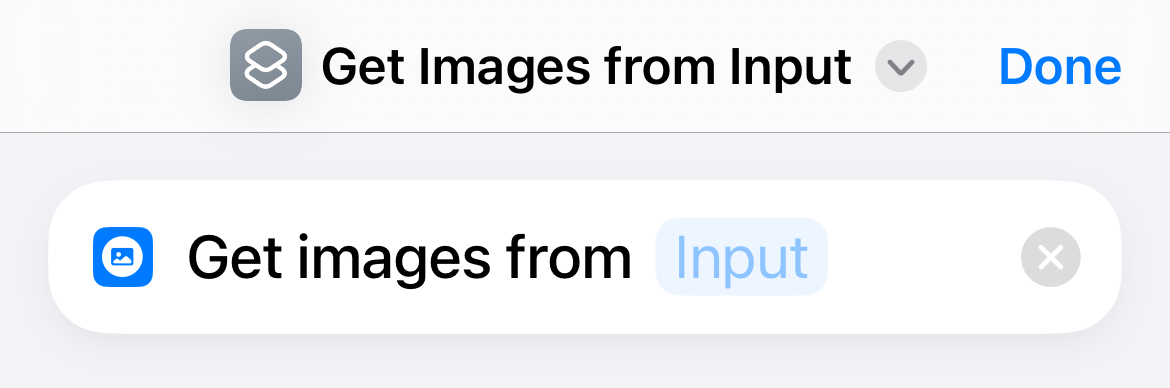 'Get Images From' action in Shortcuts on iPhone.