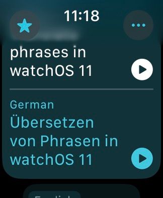 Translating a phrase using the Translate app in watchOS 11.