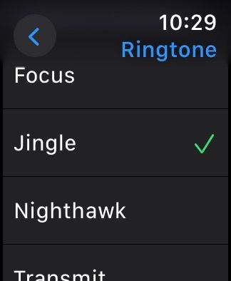 Selecting a ringtone for an Apple Watch.