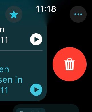 Delete button to delete a translation in watchOS 11 Translate app.