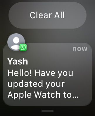 WhatsApp notification in Apple Watch Notification Center.