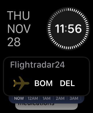 Flightradar24 app Live Activity on an Apple Watch.