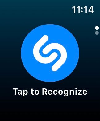 Shazam button in the Music Recognition app on an Apple Watch.