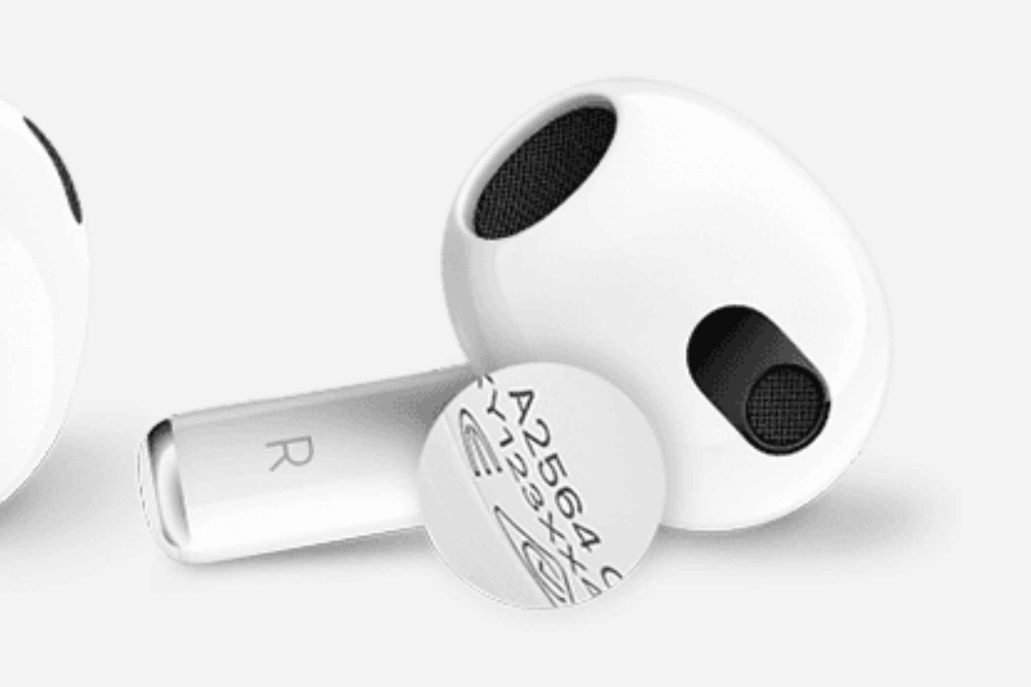 Closer look at the model number printed below the earbud of the AirPods 3.