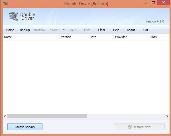 To restore driver, select the backup file and click on 'Restore now'