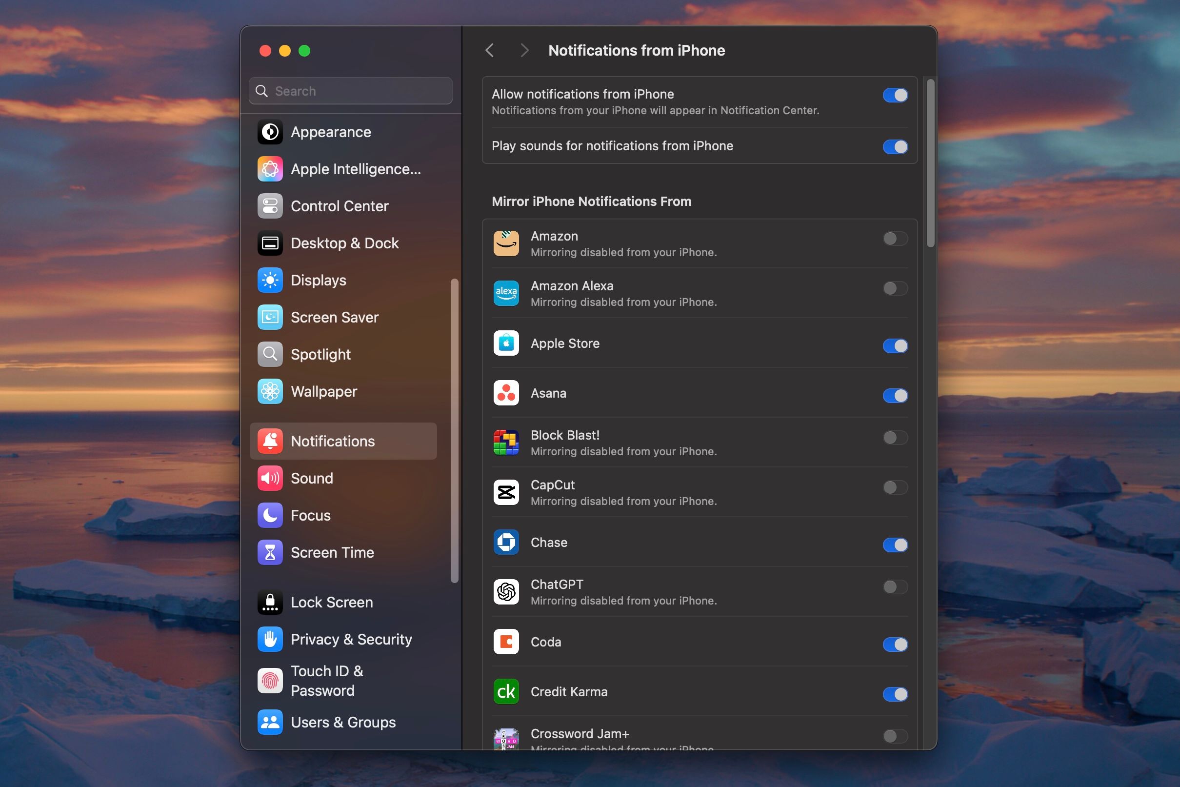 The apps that can send notifications to your Mac from your iPhone and personalizing the settings for them.