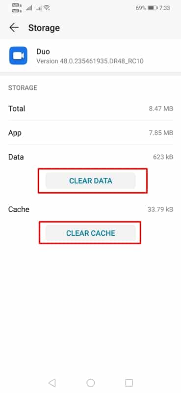 First, tap on 'Clear Data' and then on 'Clear Cache'