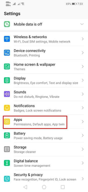 Open Android settings and select 'Apps'