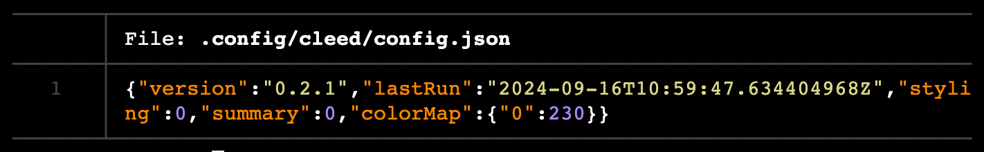 An example configuration file in JSON format.