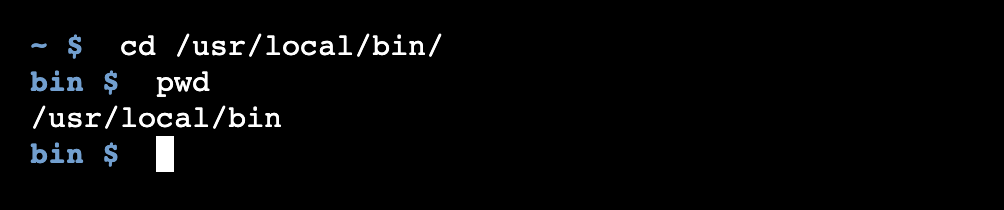 The linux cd command changes the current working directory, confirmed by pwd.