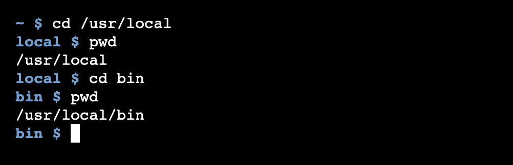 The Linux cd command showing examples with absolute and relative paths.