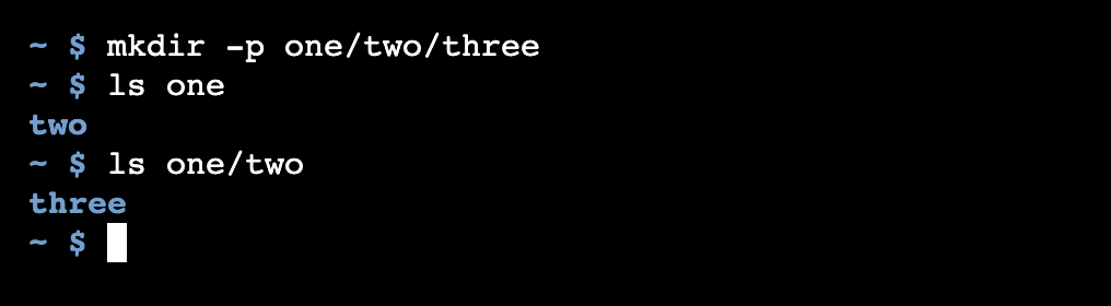 The mkdir command using the -p flag to create a deeply nested subdirectory.