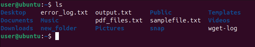 Listing files and directories in the terminal using 'ls' command.