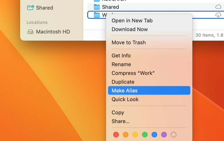 "Make Alias" in Finder