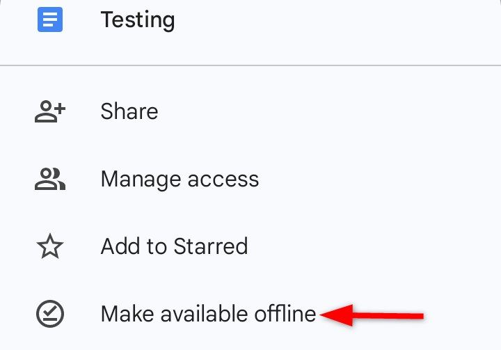 Making file available offline on Google Drive app.