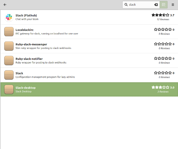 A picture of the location of Slack in the Mint software manager