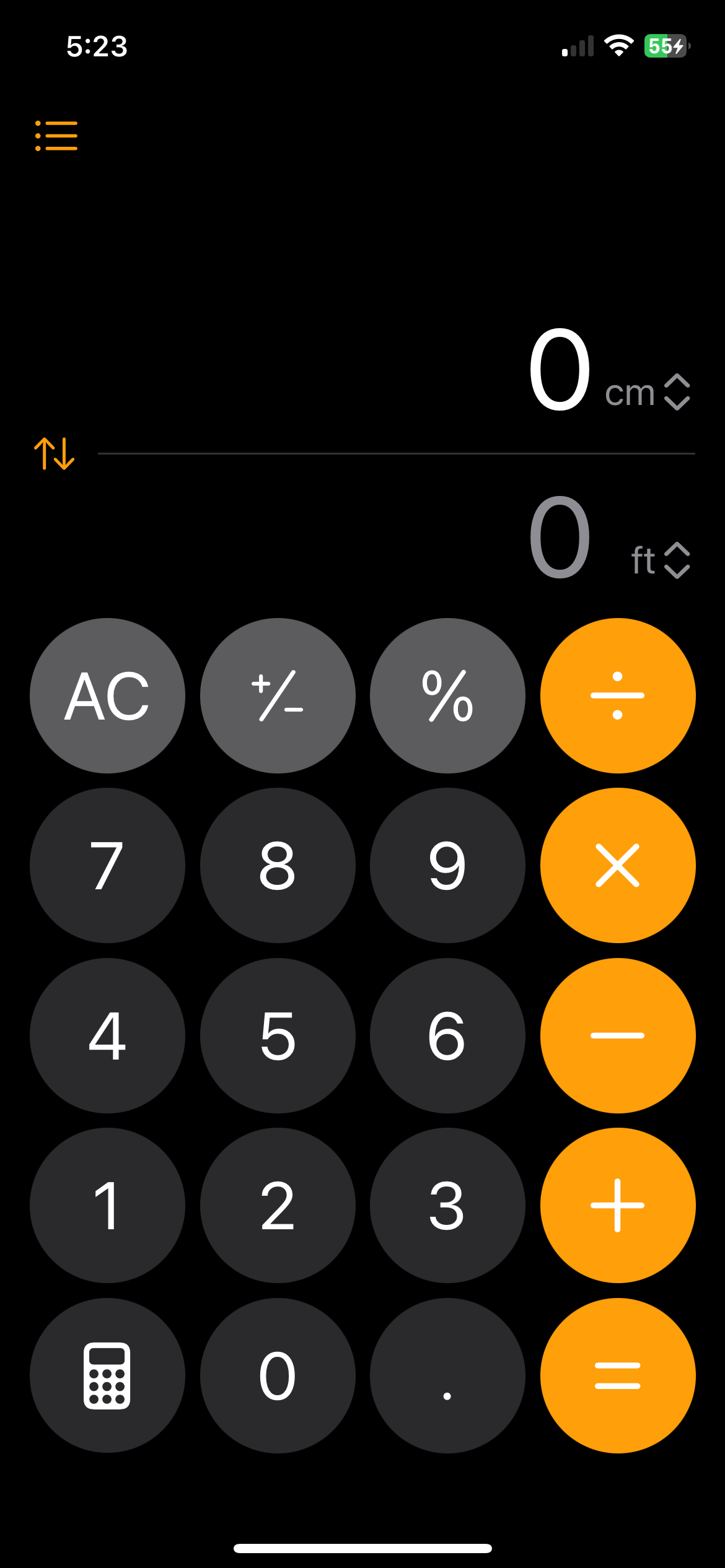 The unit converter in the iOS 18 Calculator app on iPhone.