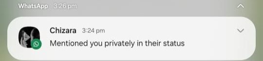 Notification for a tagged contact in WhatsApp Status