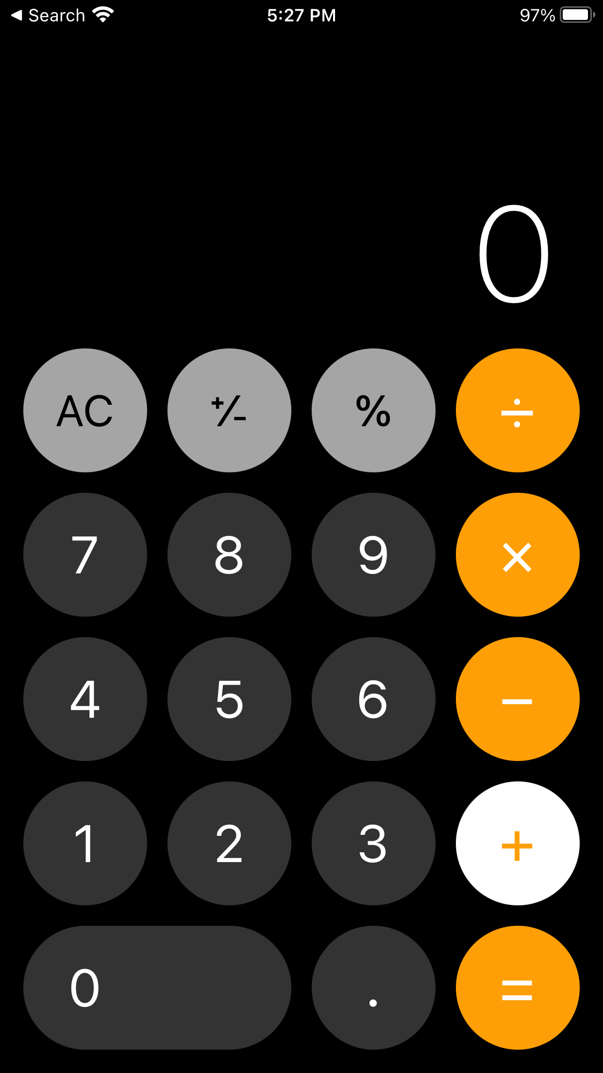 The calculator app on iOS 16.